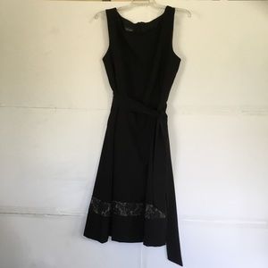 ~BLACK SLEEVELESS DRESS W LACE DETAIL AND SASH~.